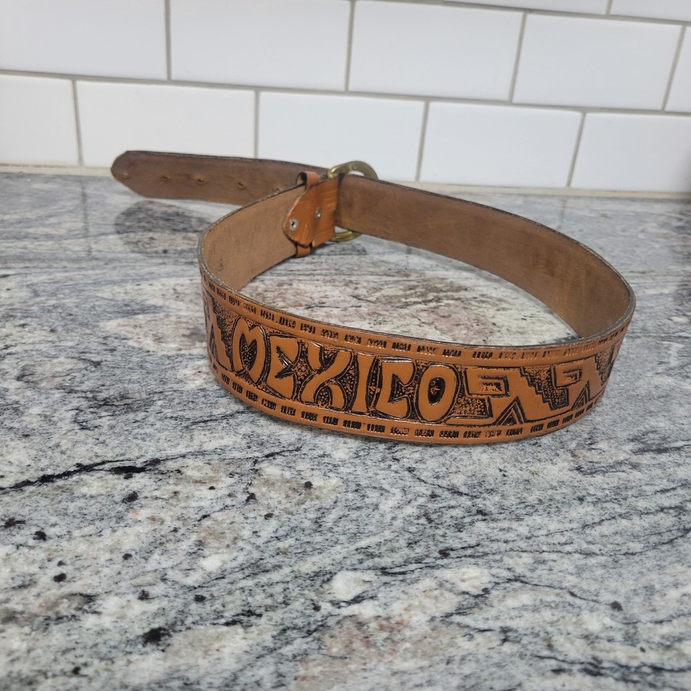 100% Leather Brown Mexico Cowgirl Cowboy Belt Western Style Belt Hand Crafted